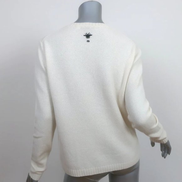Christian Dior Floral-Embroidered Cashmere Sweater Cream Size 42 - Picture 5 of 8